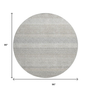 HomeRoots 8' Ivory and Beige Striped Washable Round Rug - Stain Resistant, UV Protected, Perfect for Any Space 649939