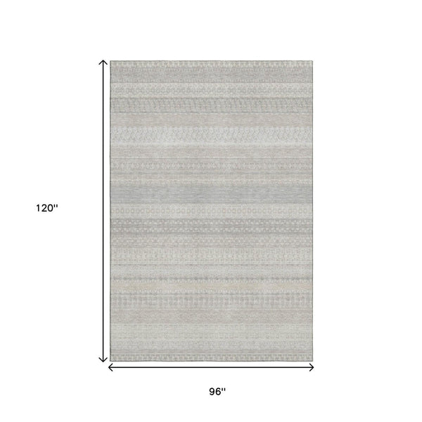 HomeRoots 8' X 10' Ivory and Beige Striped Washable Area Rug with UV Protection for High-Traffic Spaces 649940
