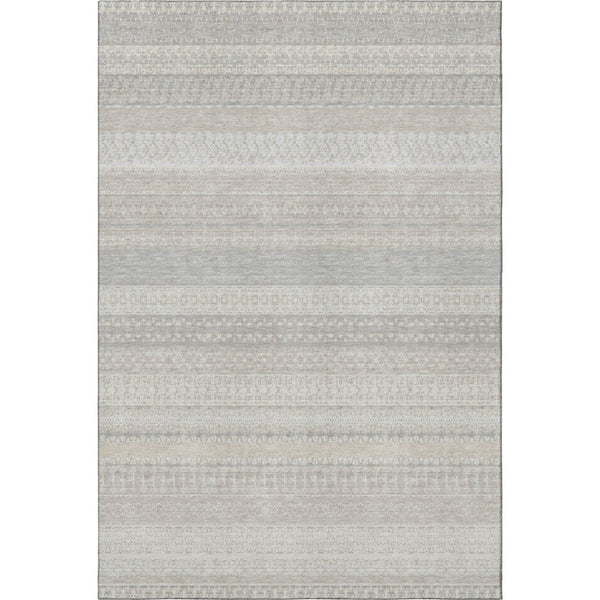 HomeRoots 9' X 12' Washable Ivory & Beige Striped Area Rug - Durable, UV-Protected, Stain-Resistant Design 649941