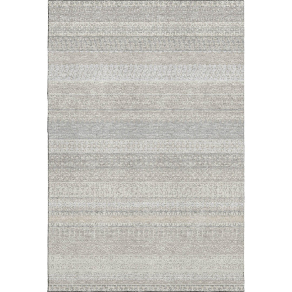 HomeRoots 9' X 12' Washable Ivory & Beige Striped Area Rug - Durable, UV-Protected, Stain-Resistant Design 649941
