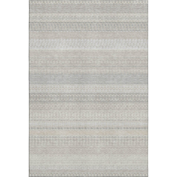 HomeRoots 9' X 12' Washable Ivory & Beige Striped Area Rug - Durable, UV-Protected, Stain-Resistant Design 649941