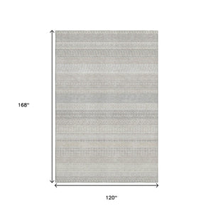 HomeRoots 10' X 14' Ivory And Beige Striped Area Rug – Washable, UV Protected, Ideal for High-Traffic Spaces 649942