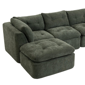 English Elm Modern Chenille Cloud Sectional with Ottoman Deep Sink Modular L Shaped Living Room Sofa Blackish Green W2379S00002