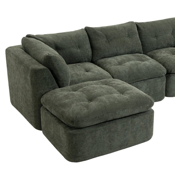 English Elm Modern Chenille Cloud Sectional with Ottoman Deep Sink Modular L Shaped Living Room Sofa Blackish Green W2379S00002