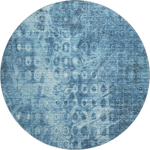 HomeRoots 8' Blue Ikat Round Washable Rug with UV Protection – Stylish, Durable, and Easy-Clean for Every Home 649981