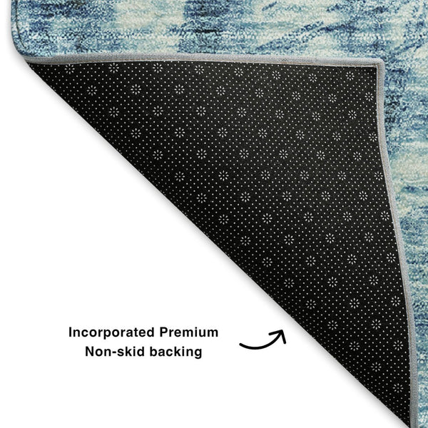 HomeRoots 8' Blue Ikat Round Washable Rug with UV Protection – Stylish, Durable, and Easy-Clean for Every Home 649981