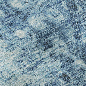 HomeRoots 8' Blue Ikat Round Washable Rug with UV Protection – Stylish, Durable, and Easy-Clean for Every Home 649981