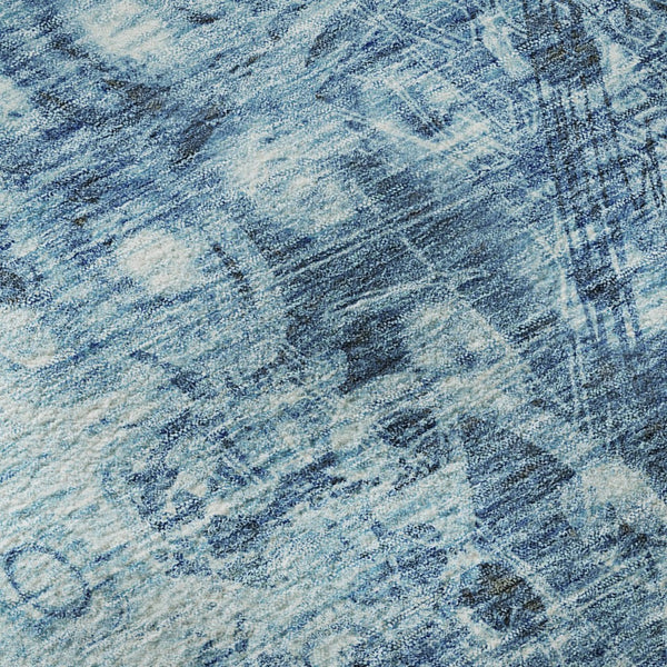 HomeRoots 8' Blue Ikat Round Washable Rug with UV Protection – Stylish, Durable, and Easy-Clean for Every Home 649981