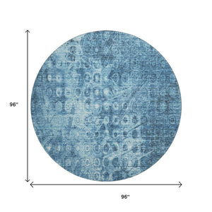HomeRoots 8' Blue Ikat Round Washable Rug with UV Protection – Stylish, Durable, and Easy-Clean for Every Home 649981