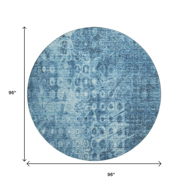 HomeRoots 8' Blue Ikat Round Washable Rug with UV Protection – Stylish, Durable, and Easy-Clean for Every Home 649981