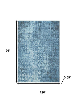 HomeRoots 8' X 10' Blue And Ivory Ikat Area Rug - Washable, UV Protected, Perfect for Busy Homes & Stylish Décor 649982
