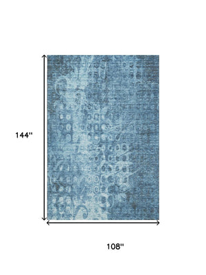 HomeRoots 9' X 12' Blue and Ivory Ikat Area Rug – Washable, UV Protected, Ideal for High-Traffic Spaces! 649983