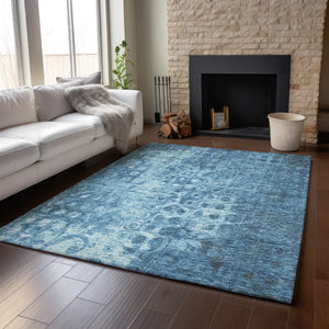 HomeRoots 9' X 12' Blue and Ivory Ikat Area Rug – Washable, UV Protected, Ideal for High-Traffic Spaces! 649983
