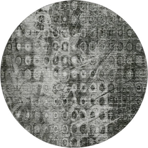 HomeRoots 8' Charcoal and Gray Ikat Washable Round Rug - UV-Protected, Family-Friendly, Stylish Accent Piece 649987