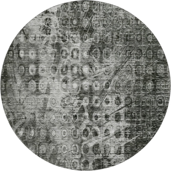 HomeRoots 8' Charcoal and Gray Ikat Washable Round Rug - UV-Protected, Family-Friendly, Stylish Accent Piece 649987