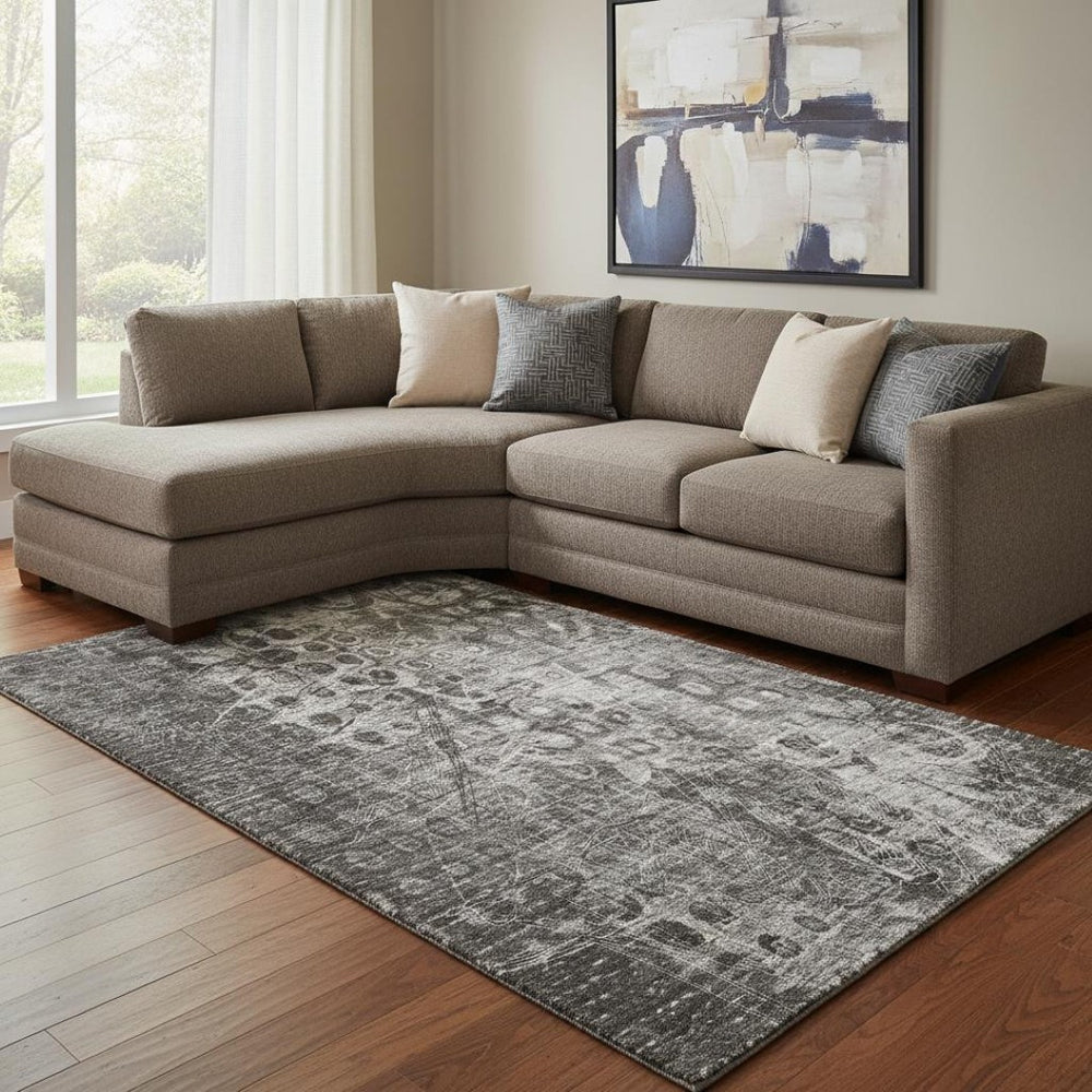 HomeRoots 8' X 10' Charcoal Gray Ikat Area Rug - Washable, Stain-Resistant, UV Protected for Kids & Pets 649988