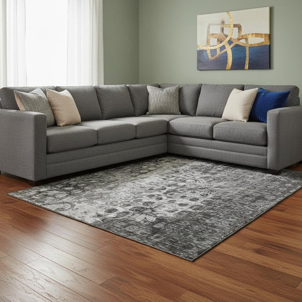 HomeRoots 10' Charcoal and Gray Ikat Washable Area Rug - Stylish, Durable, UV-Protected for Active Homes 649990