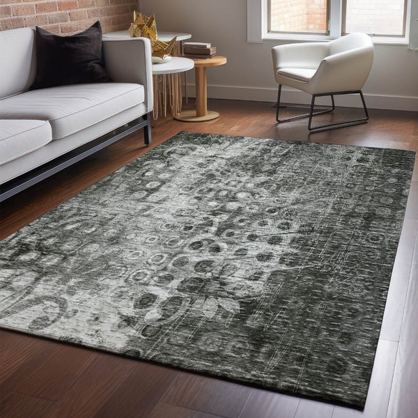 HomeRoots 10' Charcoal and Gray Ikat Washable Area Rug - Stylish, Durable, UV-Protected for Active Homes 649990