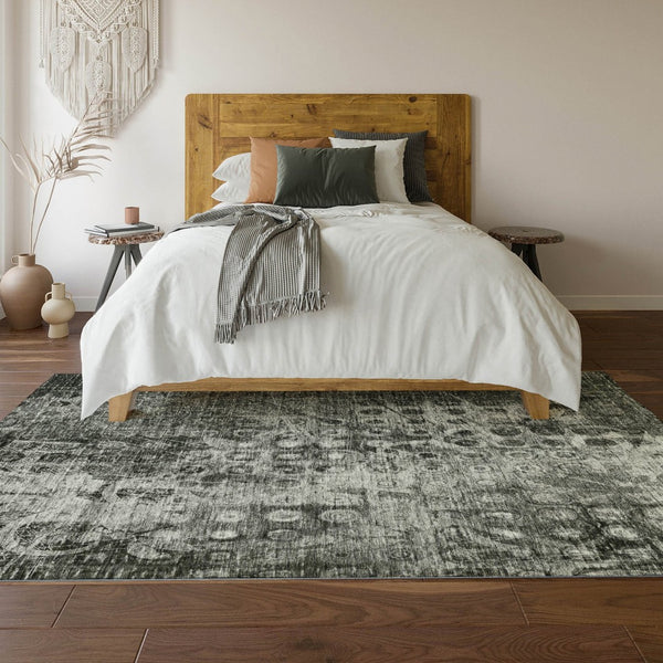 HomeRoots 10' Charcoal and Gray Ikat Washable Area Rug - Stylish, Durable, UV-Protected for Active Homes 649990