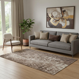HomeRoots 5' X 8' Chocolate & Beige Ikat Area Rug - Washable, UV-Protected, Durable for High-Traffic Homes 649992