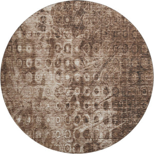HomeRoots 8' Stylish Chocolate and Beige Ikat Round Rug - Durable, Washable, UV Protected for Any Space! 649993
