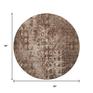 HomeRoots 8' Stylish Chocolate and Beige Ikat Round Rug - Durable, Washable, UV Protected for Any Space! 649993