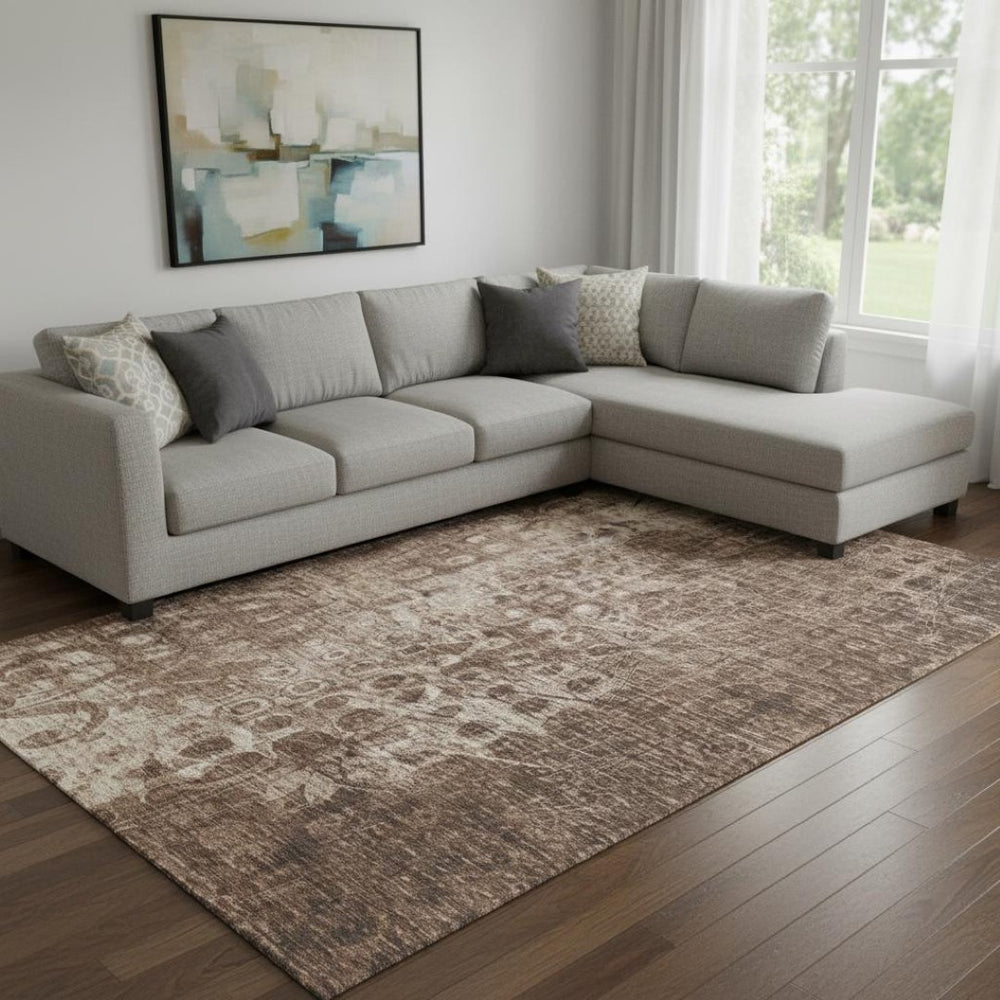 HomeRoots 8' X 10' Stylish Chocolate & Beige Ikat Area Rug - Washable, UV Protected, Perfect for Active Homes! 649994