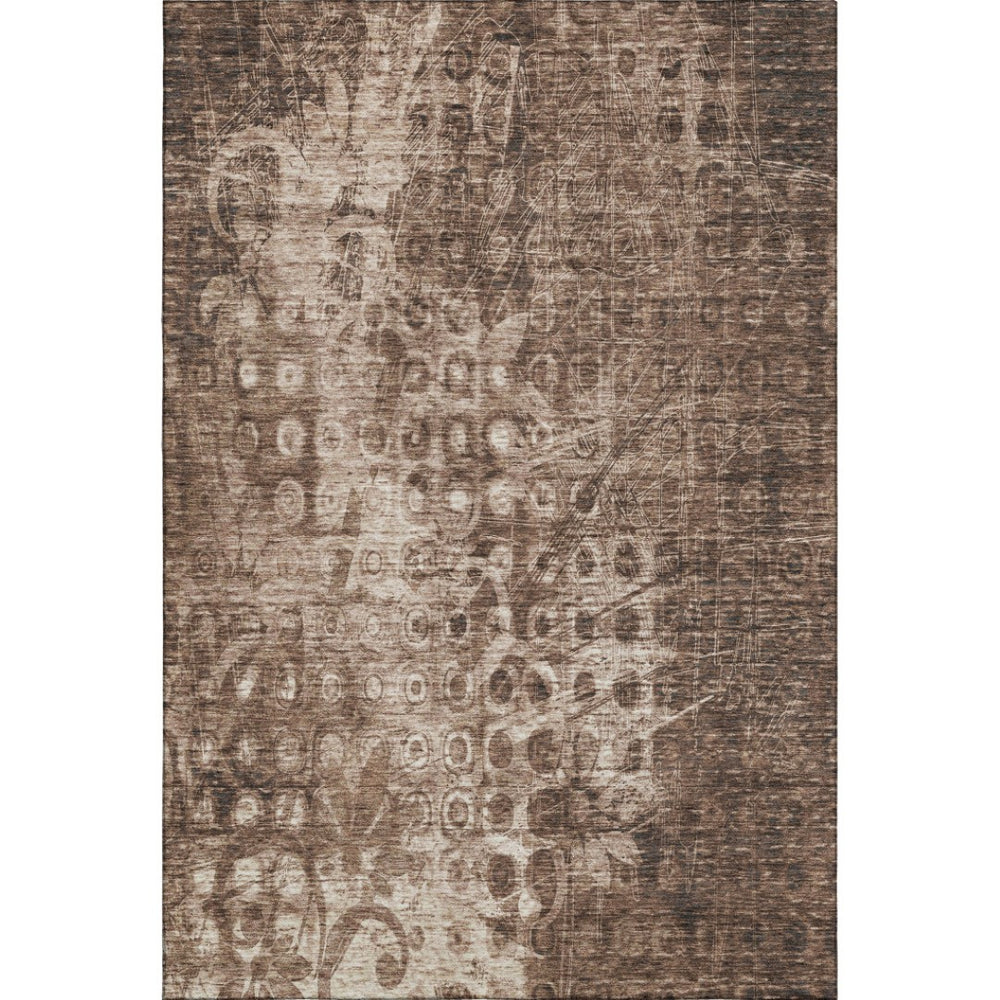 HomeRoots 9' X 12' Ikat Area Rug in Chocolate & Beige - Washable, UV Protected, Durable for Homes with Kids & Pets 649995