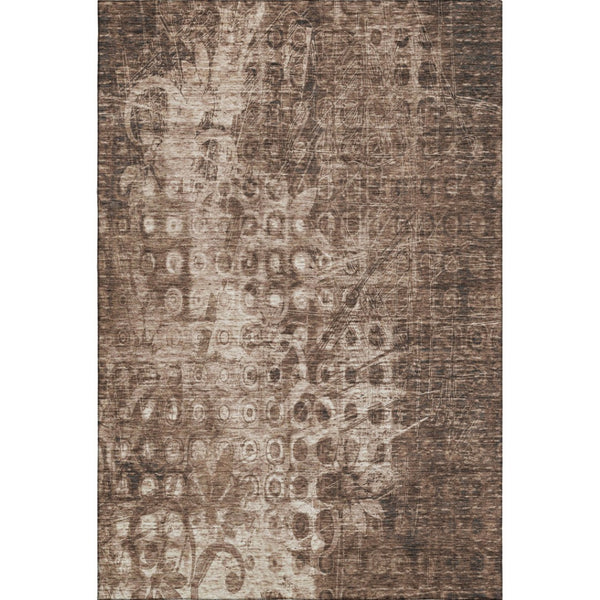 HomeRoots 9' X 12' Ikat Area Rug in Chocolate & Beige - Washable, UV Protected, Durable for Homes with Kids & Pets 649995