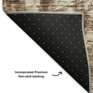 HomeRoots 9' X 12' Ikat Area Rug in Chocolate & Beige - Washable, UV Protected, Durable for Homes with Kids & Pets 649995