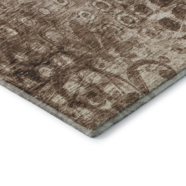 HomeRoots 9' X 12' Ikat Area Rug in Chocolate & Beige - Washable, UV Protected, Durable for Homes with Kids & Pets 649995