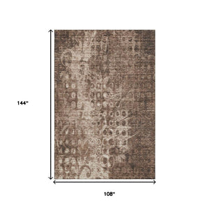 HomeRoots 9' X 12' Ikat Area Rug in Chocolate & Beige - Washable, UV Protected, Durable for Homes with Kids & Pets 649995