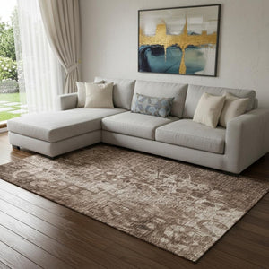HomeRoots 10' X 14' Chocolate Ikat Area Rug – Durable, Stain-Resistant, UV-Protected for Modern Living Spaces! 649996