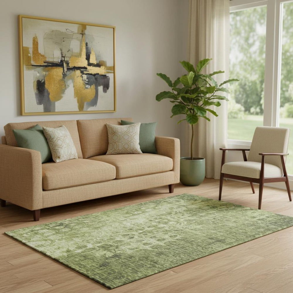 HomeRoots 5' X 8' Olive Green Ikat Area Rug - Washable, UV Protected, Stylish & Durable for Busy Homes! 649998