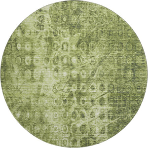 HomeRoots 8' Olive Green and Ivory Ikat Round Rug - Washable, UV Protected, Stain Resistant for Homes with Pets! 649999