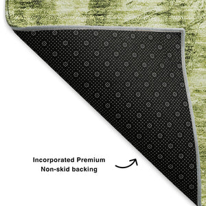 HomeRoots 8' Olive Green and Ivory Ikat Round Rug - Washable, UV Protected, Stain Resistant for Homes with Pets! 649999