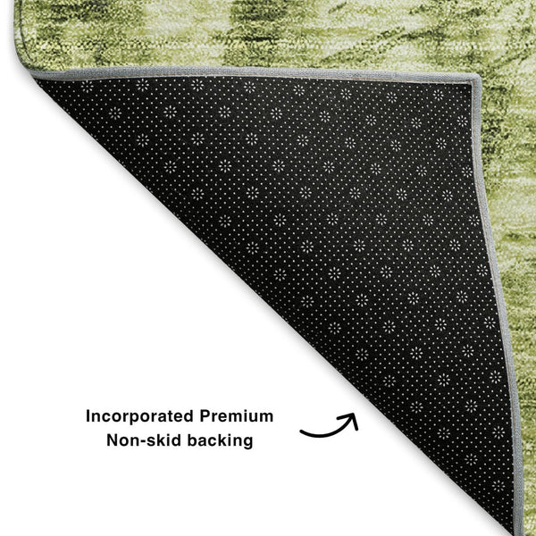 HomeRoots 8' Olive Green and Ivory Ikat Round Rug - Washable, UV Protected, Stain Resistant for Homes with Pets! 649999