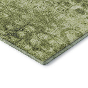 HomeRoots 8' Olive Green and Ivory Ikat Round Rug - Washable, UV Protected, Stain Resistant for Homes with Pets! 649999