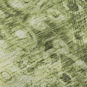 HomeRoots 8' Olive Green and Ivory Ikat Round Rug - Washable, UV Protected, Stain Resistant for Homes with Pets! 649999