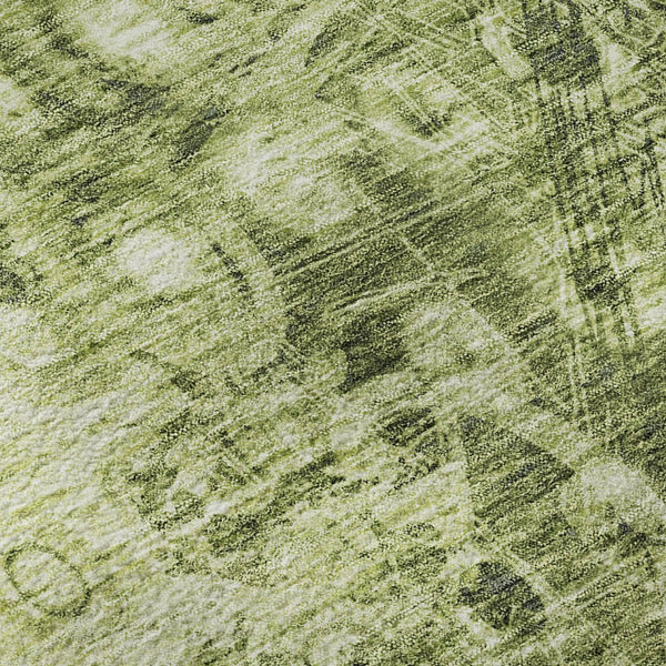 HomeRoots 8' Olive Green and Ivory Ikat Round Rug - Washable, UV Protected, Stain Resistant for Homes with Pets! 649999