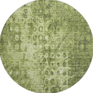 HomeRoots 8' Olive Green and Ivory Ikat Round Rug - Washable, UV Protected, Stain Resistant for Homes with Pets! 649999