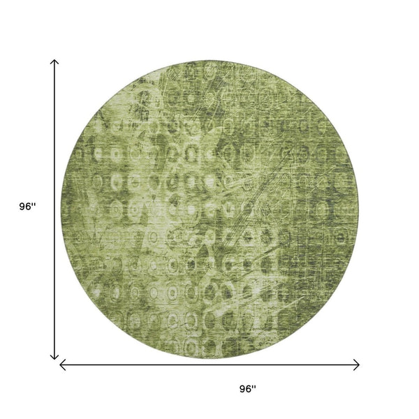 HomeRoots 8' Olive Green and Ivory Ikat Round Rug - Washable, UV Protected, Stain Resistant for Homes with Pets! 649999