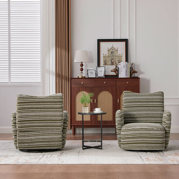 English Elm Modern Boucle 360° Swivel Leisure Chair with High‑Resilience Sponge, Supportive Curve, 550lb Capacity Olive Green W395P355490