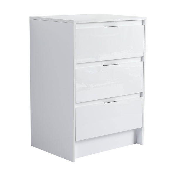 English Elm 24" Freestanding Bathroom Storage Cabinet - Modern Glossy White Design With 3 Soft-Close Drawers W999P312108