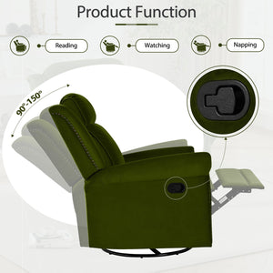 English Elm Christopher Knight Home® - 360° Swivel Recliner Plush Velvet Manual Rocker with Infinite Recline Support for Living Room Comfort Green N763P202666E