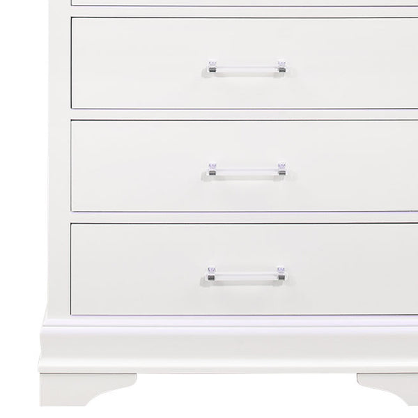 English Elm CHARLSTON Solid Wood 5-Drawer Chest with Built-In LED Lighting, Spacious Transitional Bedroom Storage White 35.63 L x 19.49 W x 52.17 H B201P215710