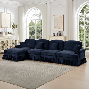 English Elm Classic Three Seater Modular L-Shaped Sectional Sofa With Flared Arms, Ruffled Skirts & Ottoman W3041S00261