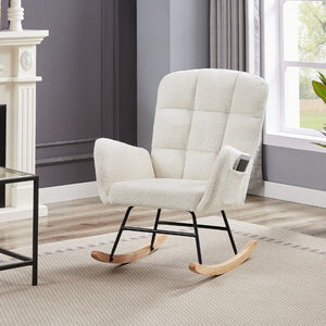 English Elm Cream Plush Teddy Fabric Rocking Armchair with High Back Support for Nursery Cream White W3985P404154