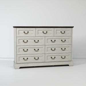English Elm Farmhouse Nine Drawer Wide Dresser Mdf Build Brass Handles Grey Bedroom Storage B2770P493608