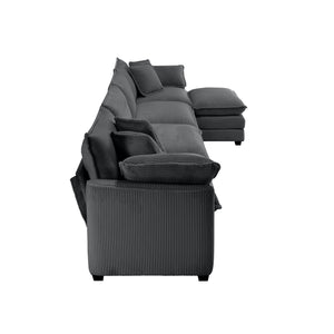 English Elm Corduroy 4-Seater Sofa With Footstool - Modern Comfort & Retro Style, Easy Assembly, Plush Pillows W714S00841